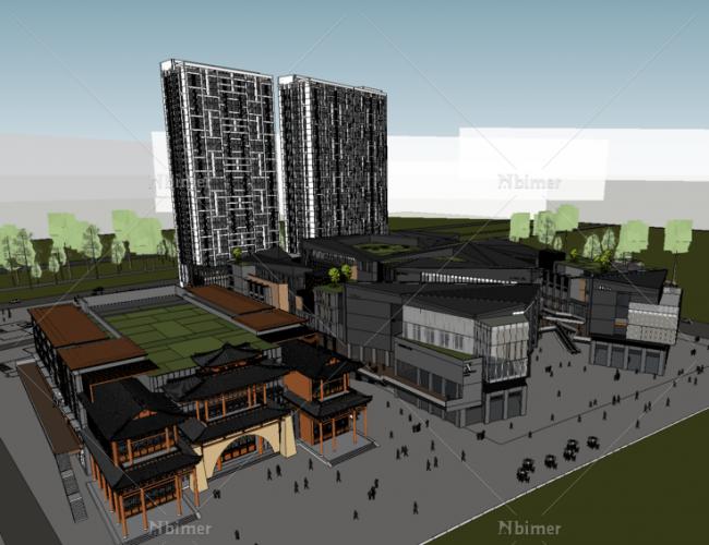 Sketchup商业模型|刘老根大舞台中式风格，多层现代商业街