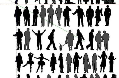 Sketchup素材模型|2D无彩轮廓人物素材，建筑模型组件素材-BIM建筑网