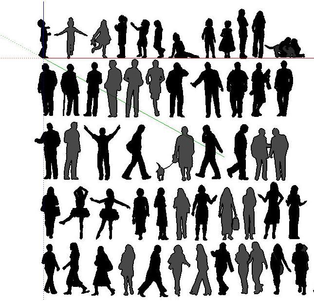 Sketchup素材模型|2D无彩轮廓人物素材，建筑模型组件素材