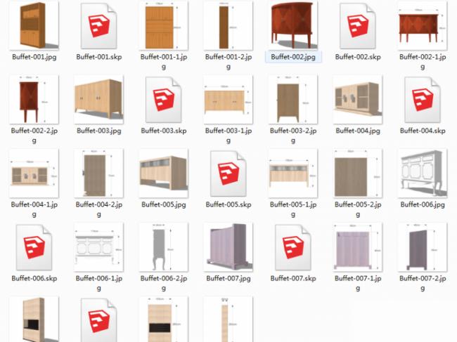 Sketchup素材模型|餐边柜SU素材，建筑模型组件素材