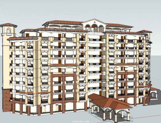 Sketchup酒店模型|多层度假酒店，托斯卡纳风格，古典风格