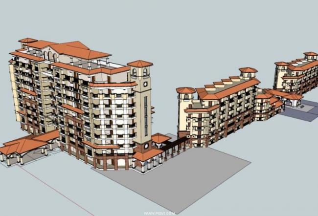 Sketchup酒店模型|多层度假酒店，托斯卡纳风格，古典风格