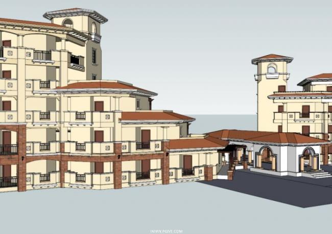 Sketchup酒店模型|多层度假酒店，托斯卡纳风格，古典风格