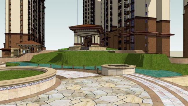 Sketchup住宅模型|高层住宅小区，居住建筑，坡屋顶，地中海风格，古典风格