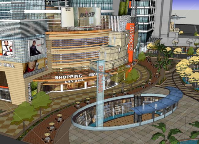 Sketchup综合体模型|多高层综合体，商业街步行街，商业中心，现代风格