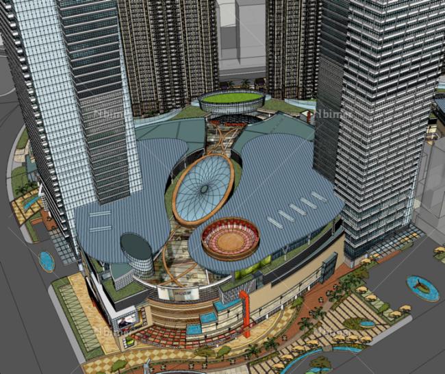 Sketchup综合体模型|多高层综合体，商业街步行街，商业中心，现代风格