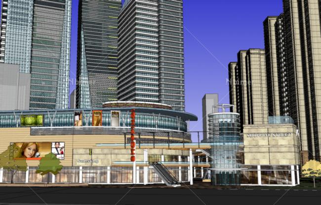 Sketchup综合体模型|多高层综合体，商业街步行街，商业中心，现代风格