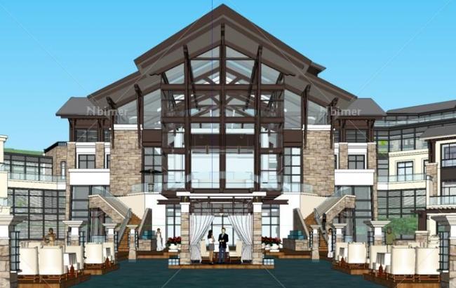 Sketchup酒店模型|凯宾斯基，山地酒店，台地，东南亚风格