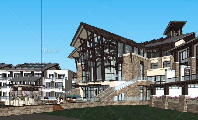 Sketchup酒店模型|凯宾斯基，山地酒店，台地，东南亚风格