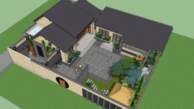Sketchup酒店模型|多层民宿，中式风格