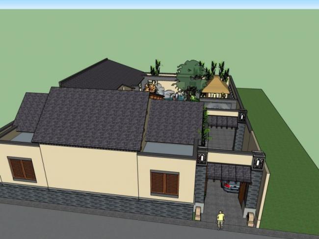 Sketchup酒店模型|多层民宿，中式风格