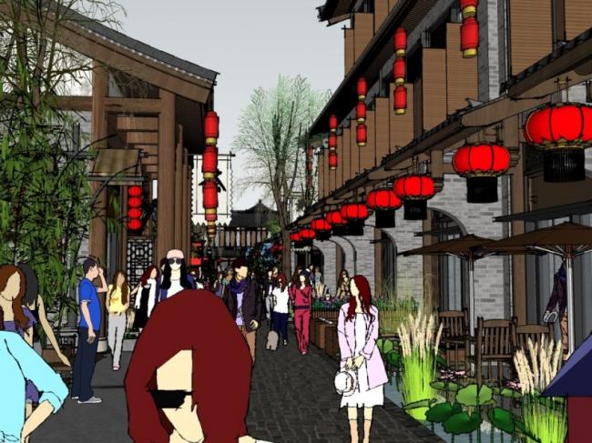 Sketchup商业模型|多层商业街，中式风格