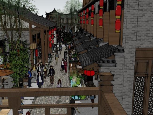 Sketchup商业模型|多层商业街，中式风格