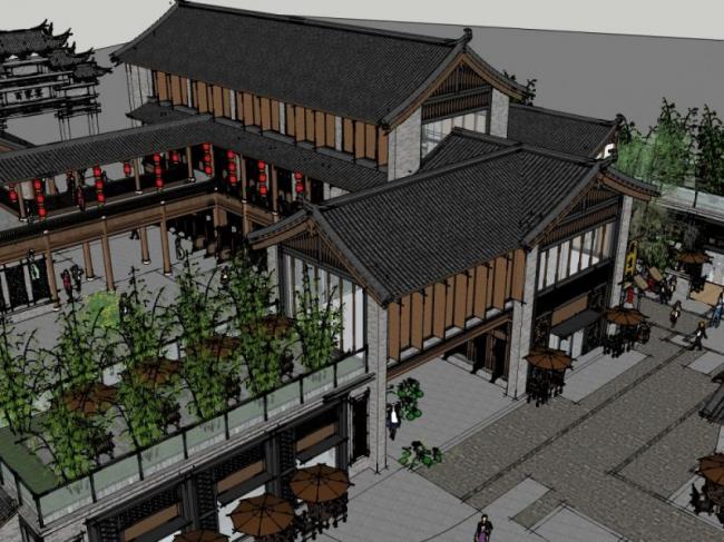 Sketchup商业模型|多层商业街，中式风格