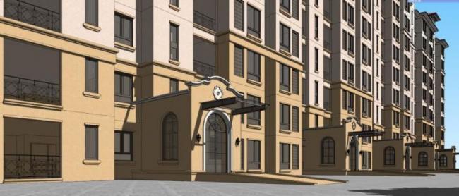 Sketchup住宅模型|高层住宅，居住建筑，西班牙风格，古典风格