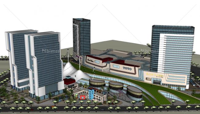 Sketchup综合体模型|多高层购物中心，商业综合体，现代风格