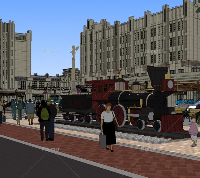 Sketchup综合体模型|多高层综合体，商业街办公楼公寓，古典风格