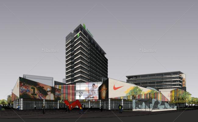 Sketchup综合体模型|多高层商业及办公楼，现代风格