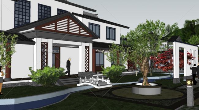 Sketchup商业模型|多层会所养生园，现代中式风格