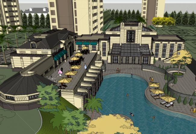 Sketchup商业模型|多层会所，欧式古典风格