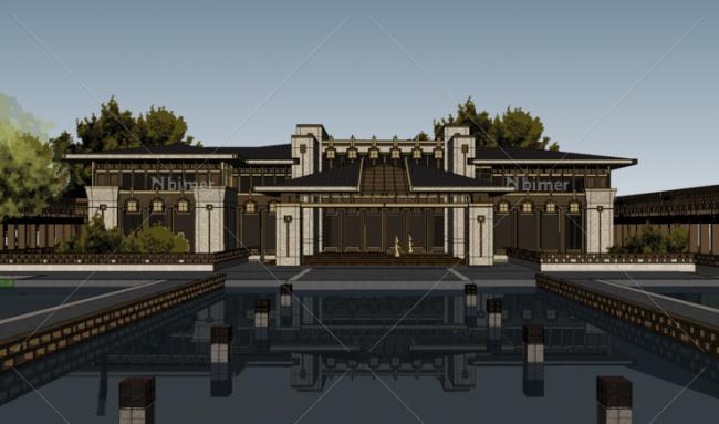 Sketchup商业模型|多层会所，现代中式风格