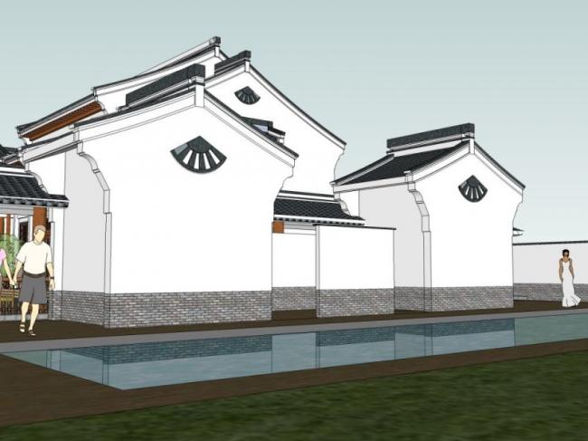 Sketchup商业模型|多层会所，现代中式风格