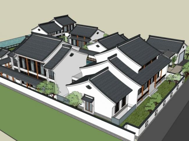 Sketchup商业模型|多层会所，现代中式风格