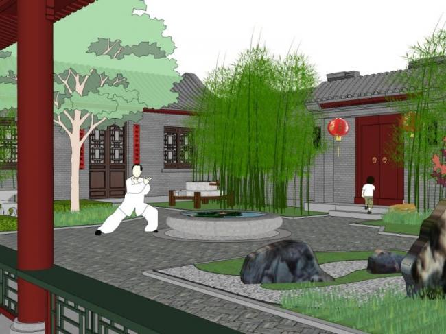 Sketchup景观模型|四合院景观，中式风格