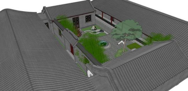 Sketchup景观模型|四合院景观，中式风格
