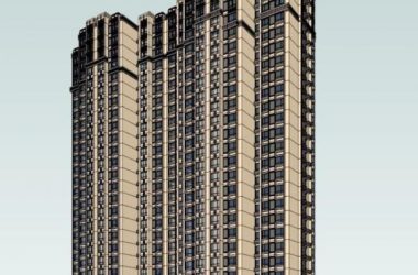 Sketchup住宅模型|高层住宅，一梯五户，居住建筑，西方新古典风格-BIM建筑网