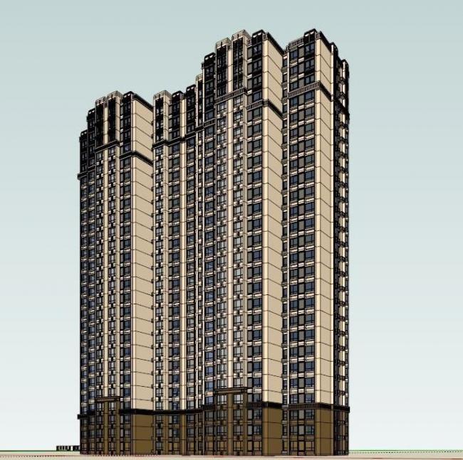 Sketchup住宅模型|高层住宅，一梯五户，居住建筑，西方新古典风格