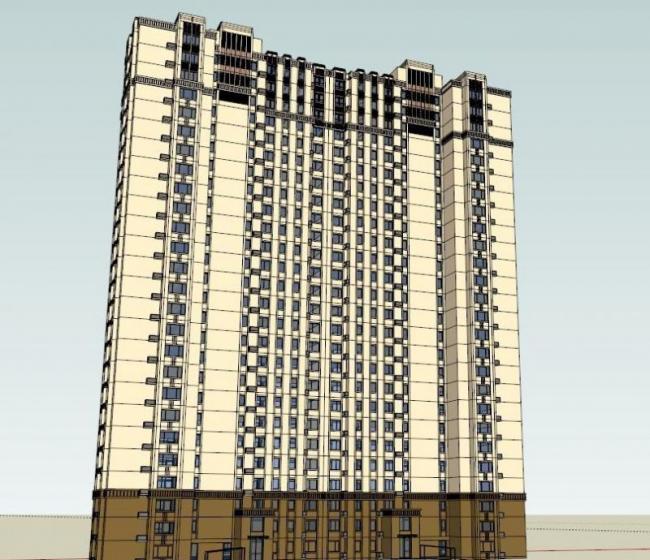 Sketchup住宅模型|高层住宅，一梯五户，居住建筑，西方新古典风格