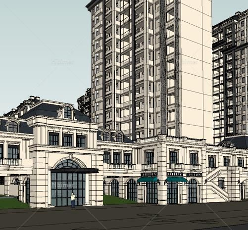 Sketchup住宅模型|高层住宅小区，居住建筑，法式风格古典风格欧式风格