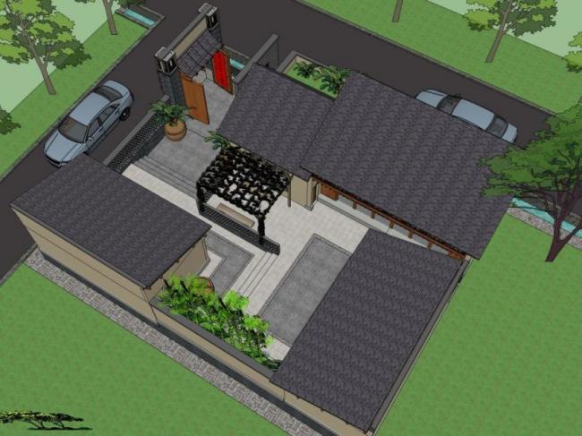 Sketchup住宅模型|多层民宿，中式风格