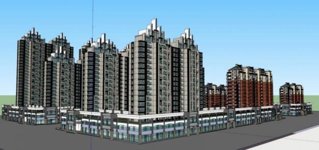 Sketchup住宅模型|高层住宅区，现代风格
