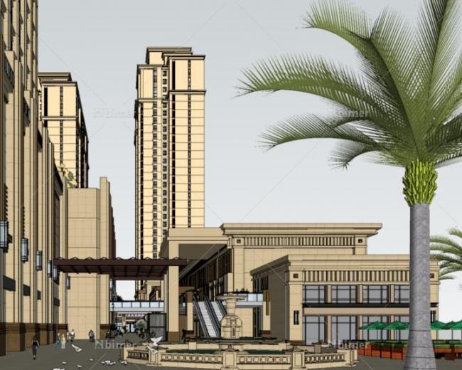 Sketchup综合体模型|多高层商住综合体，ArtDeco风格