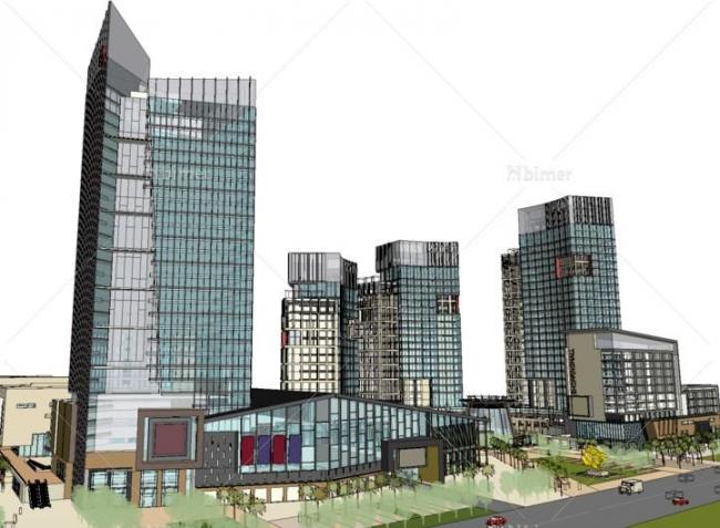 Sketchup综合体模型|多高层城市综合体，现代风格