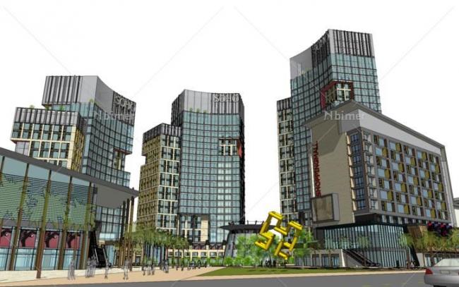 Sketchup综合体模型|多高层城市综合体，现代风格