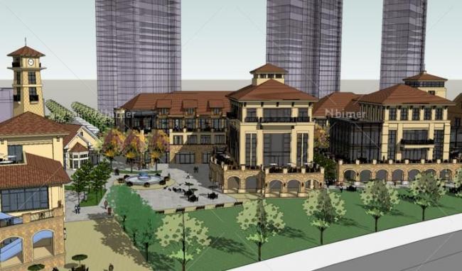 Sketchup商业模型|多层商业街，西班牙风格，古典风格