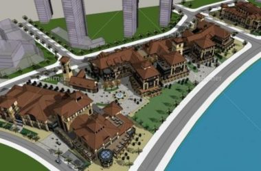 Sketchup商业模型|多层商业街，西班牙风格，古典风格-BIM建筑网