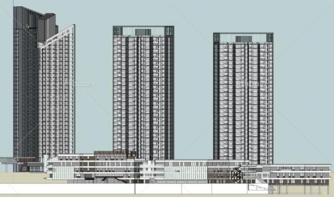 Sketchup酒店模型|高层酒店公寓楼，现代风格