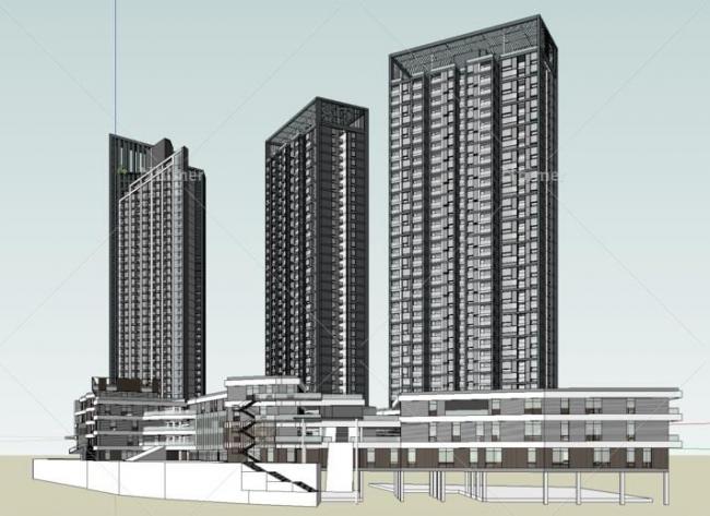 Sketchup酒店模型|高层酒店公寓楼，现代风格