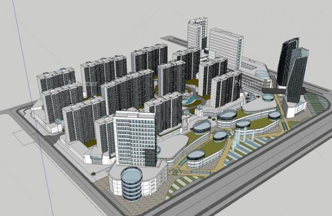Sketchup综合体模型|多高层城市综合体，现代风格，多层高层混合