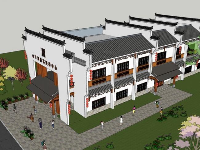 Sketchup办公模型|游客中心，中式风格