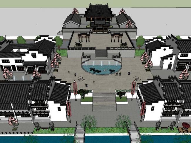 Sketchup商业模型|多层商业街，中式风格