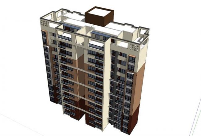 Sketchup住宅模型|高层住宅，现代风格，一梯四户