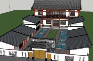 Sketchup住宅模型|多层四合院，现代中式风格-BIM建筑网