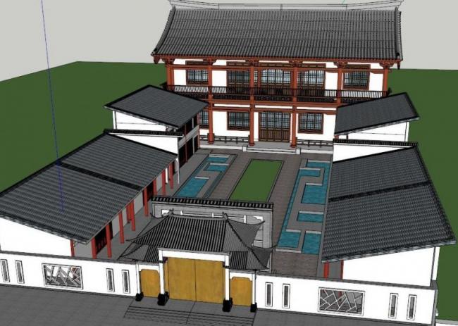 Sketchup住宅模型|多层四合院，现代中式风格