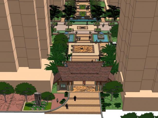 Sketchup景观模型|住宅景观，小区景观，古典风格