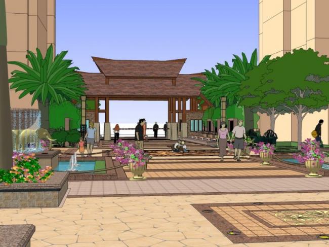 Sketchup景观模型|住宅景观，小区景观，古典风格